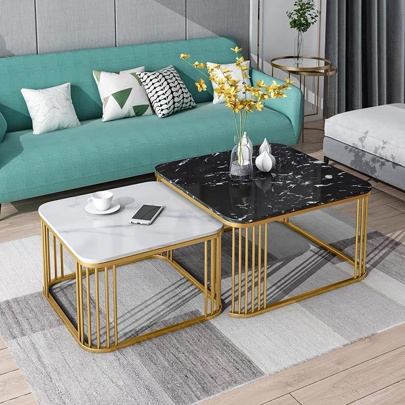 Cặp bàn trà sofa vuông mặt đá vân mây phong cách hiện đại thích hợp cho không gian nhỏ gọn, bàn trà cho phòng khách