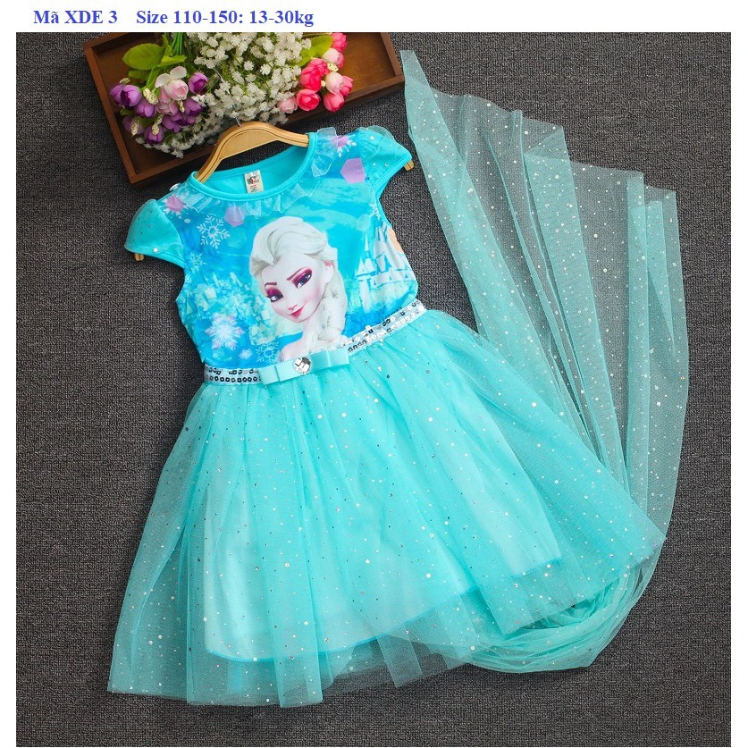 Mã X05 DE 3 - Đầm Elsa cho bé màu xanh