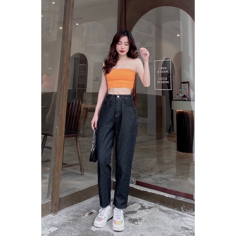 Quần jean nữ baggy trơn chất vải Jean Denim không co giãn, bền màu AnNgo - AT174