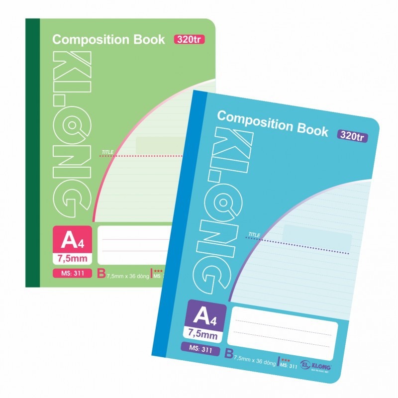 Vở Klong A4 320 trang kẻ ngang may dán gáy Compostion Book KLong MS 311