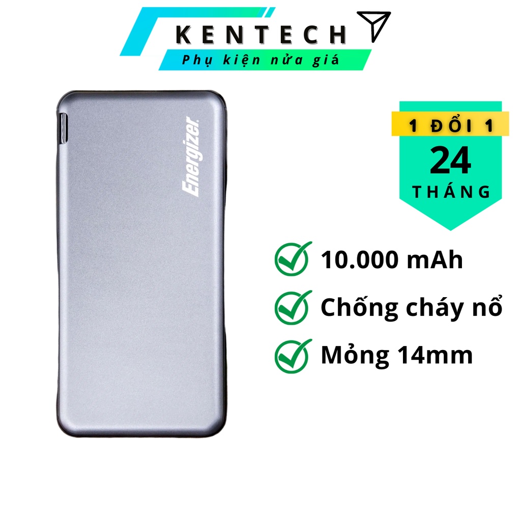 Pin sạc dự phòng Polymer 10.000 mAh Energizer Chiến Binh II UE10046 Xám 💦CHÍNH HÃNG 100%