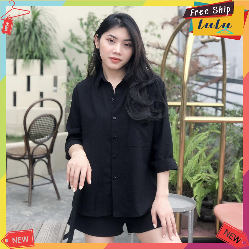 Set bộ sơ mi nữ dài tay mix quần short cotton đũi size S, M, L Lulu Shop | BigBuy360 - bigbuy360.vn
