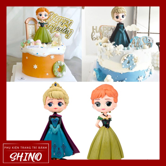 Đồ chơi Búp bê công chúa Elsa/Anna chibi trang trí bánh sinh nhật