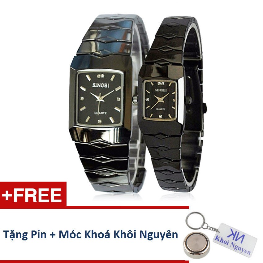 Đồng Hồ Đôi Sinobi 9148 Dây Thép (Có 2 Màu: Đen Vạch Trắng, Đen Vạch Vàng)