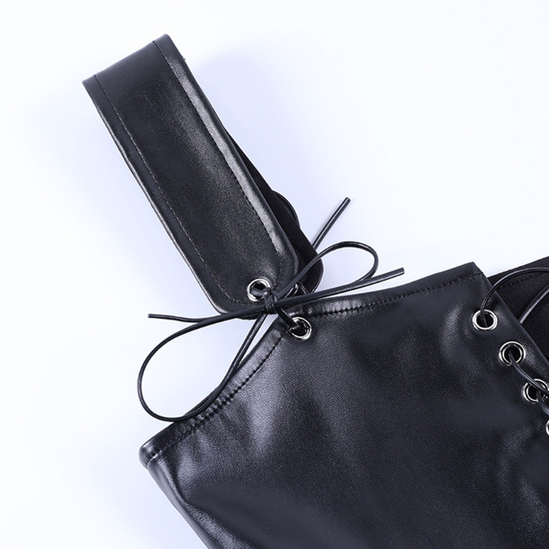 Áo Corset Da PU Hở Lưng Cột Dây Gợi Cảm Cho Nữ