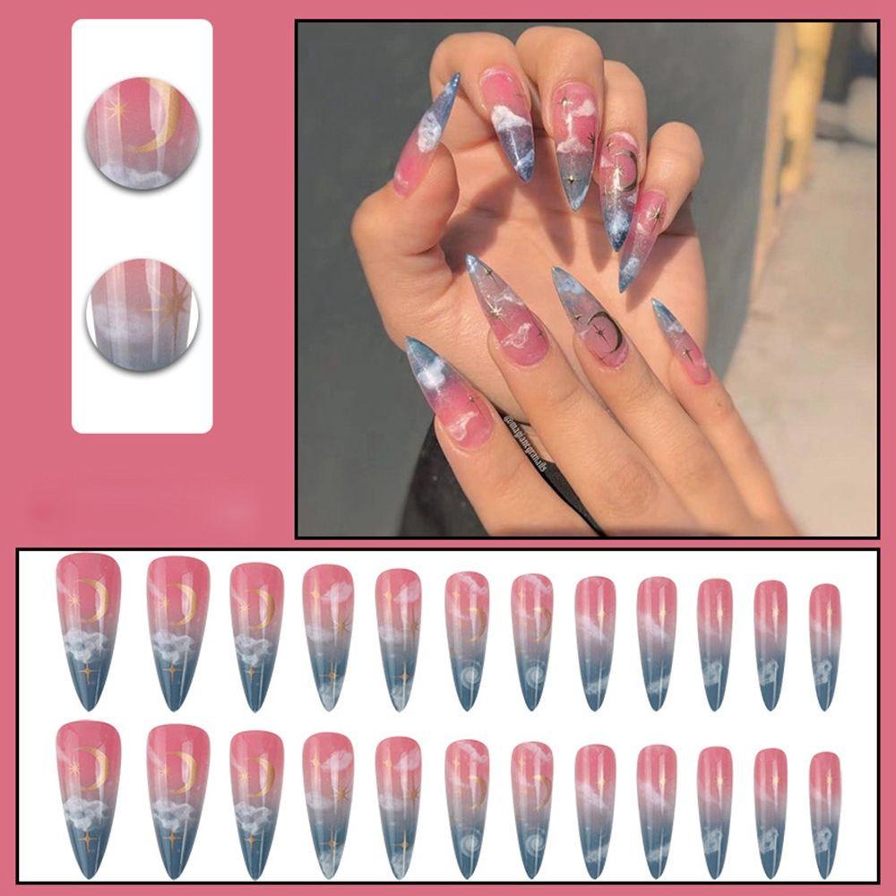 Hộp 24 Móng Tay Giả Che Phủ Toàn Diện Đính Đá Xinh Xắn