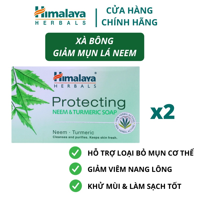 Set 2 xà bông giảm mụn cơ thể từ lá neem Himalaya Neem Turmeric Soap 75gx2