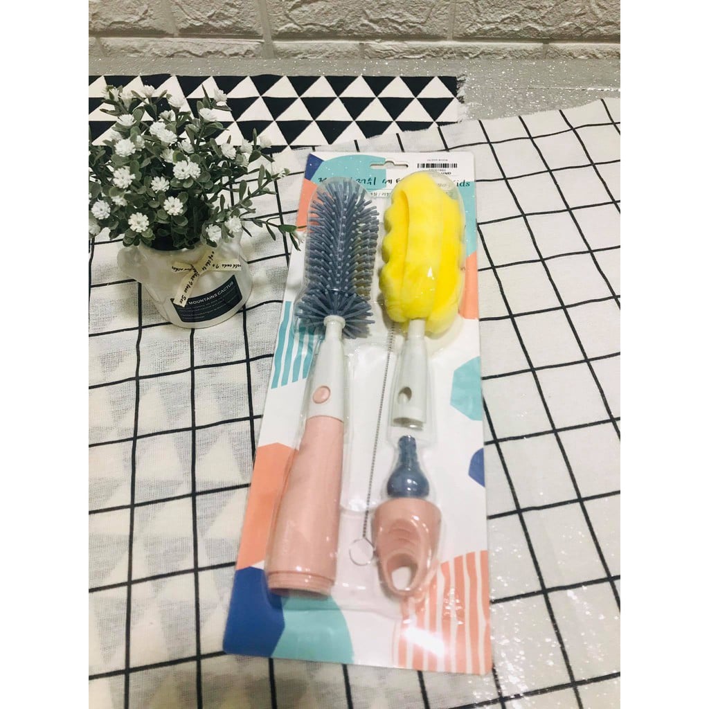 Set cọ rửa bình sữa EMMA KIDS - Bộ cọ bình silicon cao cấp 4 chi tiết