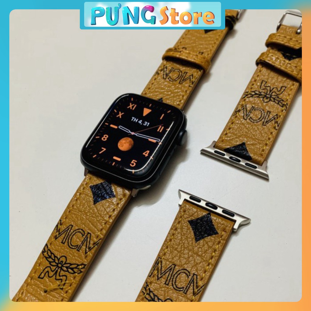 Dây da đồng hồ Apple Watch họa tiết MCM Series 1/2/3/4/5/6 38mm - 44mm