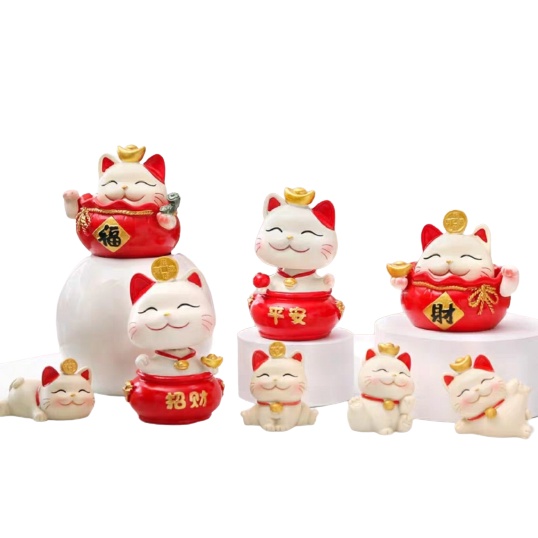 MÈO THẦN TÀI 5cm, 7cm MÈO MAY MẮN dùng trang trí bàn làm việc, kệ tủ, ô tô