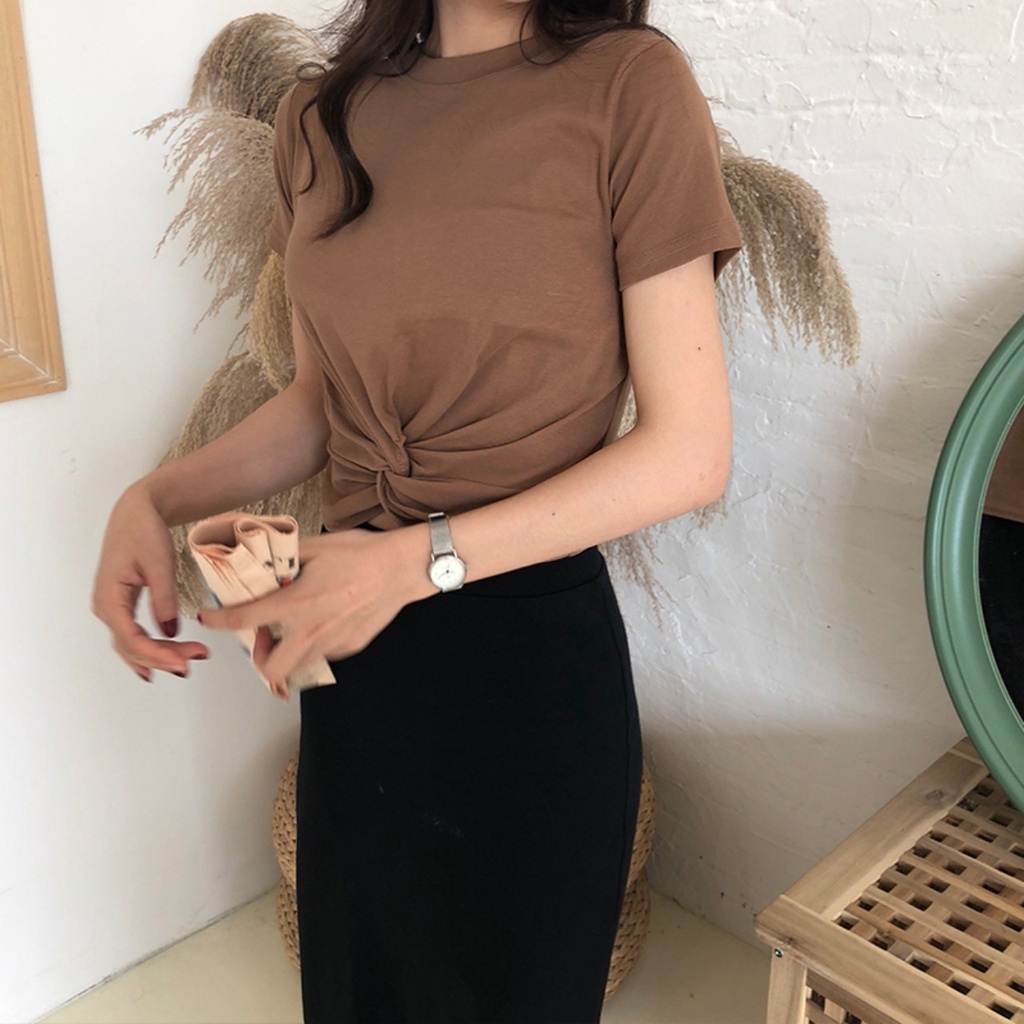 Áo Croptop Nữ Xoắn Eo 🦋 Áo Ngắn Nữ Cộc Tay 2 Màu 🦋