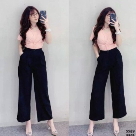 [Free Ship] Quần suông ống rộng Choobe lưng cao vải cao cấp culottes nữ mặc kéo dài chân