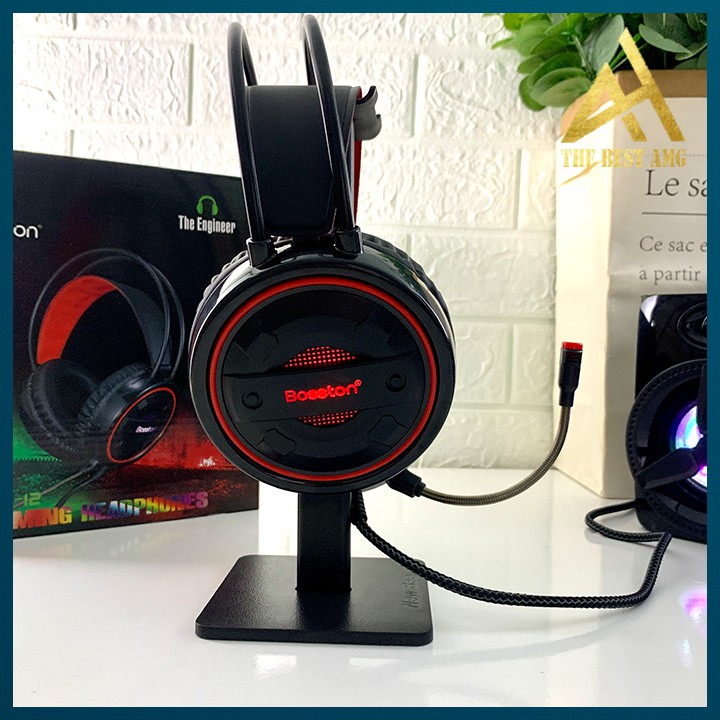 Tai Nghe Gaming Có Dây Headphone Chụp Tai BOSSTON HS-12 Đèn LED RGB - Tai Nghe Nhạc Máy Vi Tính Laptop Game Thủ Có Micro