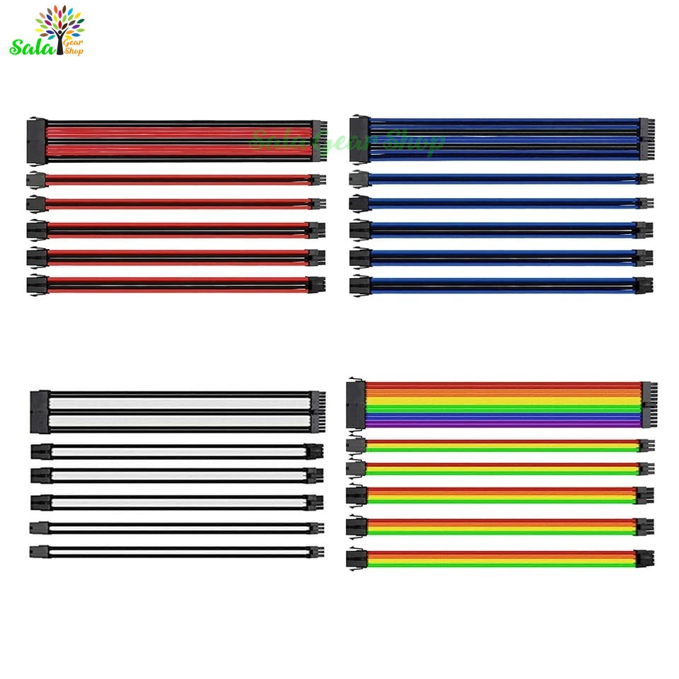 Dây nguồn nối dài bọc lưới Color Mod 24 pin ,8 pin (6+2) ,8 pin(4+4),6 pin VGA ,lõi 18AWG, 3 lớp, Nhiều màu sắc Tùy chọn