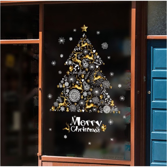 Decal Trang Trí Noel - Cây thông ánh vàng bạc săc nét | BigBuy360 - bigbuy360.vn