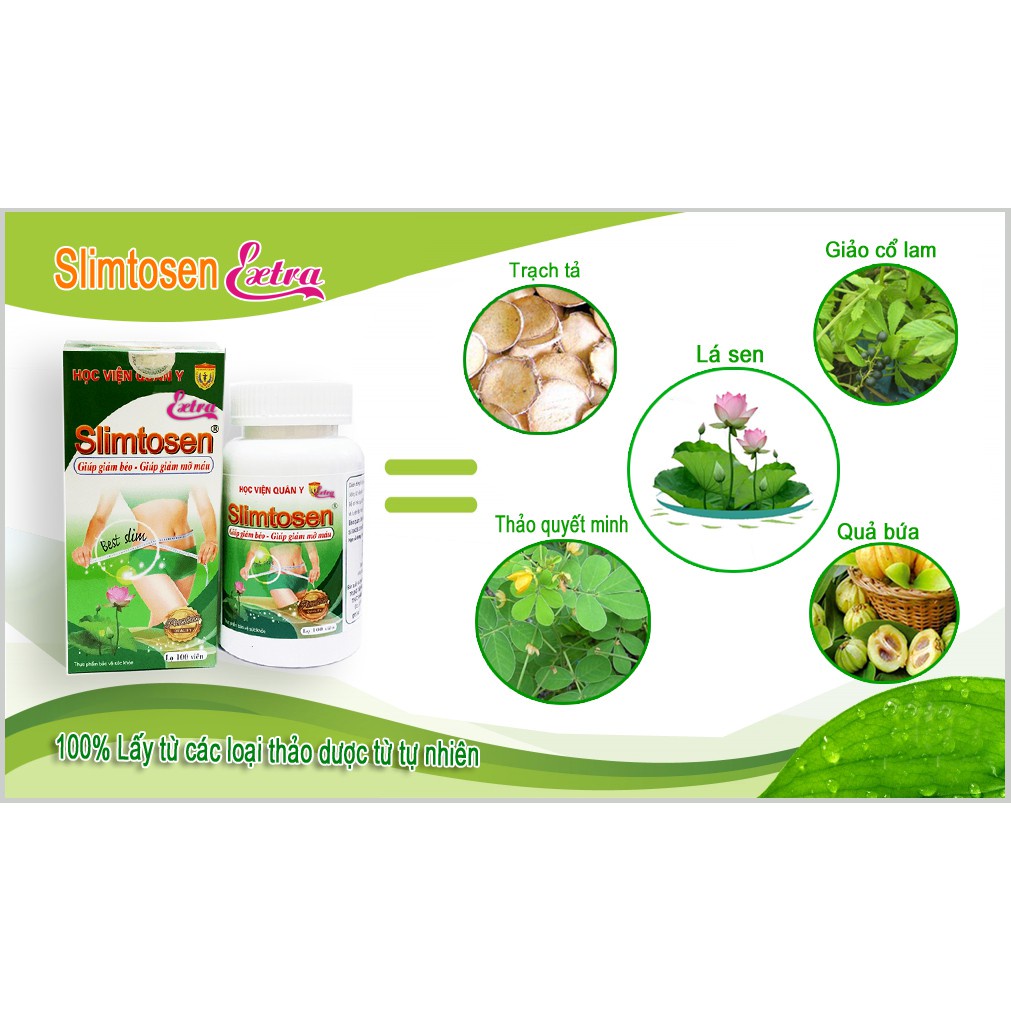 [GIÁ GỐC] Slimtosen Extra Viện Quân Y - Hỗ trợ giảm cân - Lọ 100 viên
