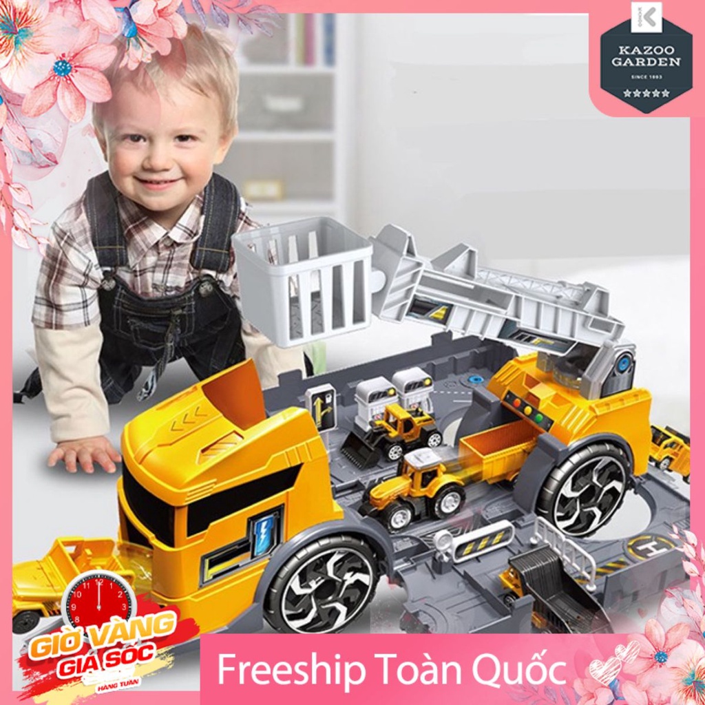 [FREESHIP❤️] Xe Đồ Chơi Chứa Xe Chữa Cháy Quân Sự Kèm Cầu Trượt 3 Màu Lựa Chọn