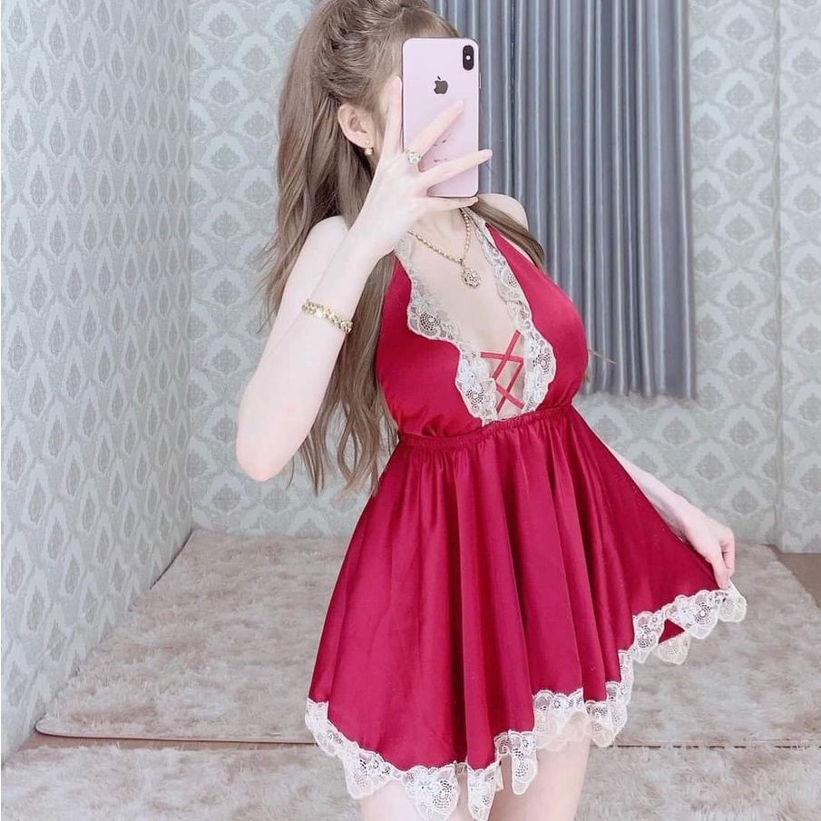 Đồ Ngủ Sexy Đan Dây Ngực Phối Ren Gợi Cảm Lụa Satin Cao Cấp Mềm Mại Kèm Quần Đùi Thoáng Mát Freesize - CN015 CINY | BigBuy360 - bigbuy360.vn