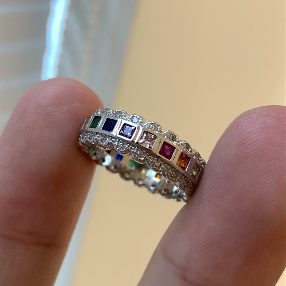 Nhẫn Hở Màu Bạc Đính Đá Zircon Màu Cầu Vồng Phong Cách Thái Lan Sang Trọng Thanh Lịch Cao Cấp Dành Cho Nữ