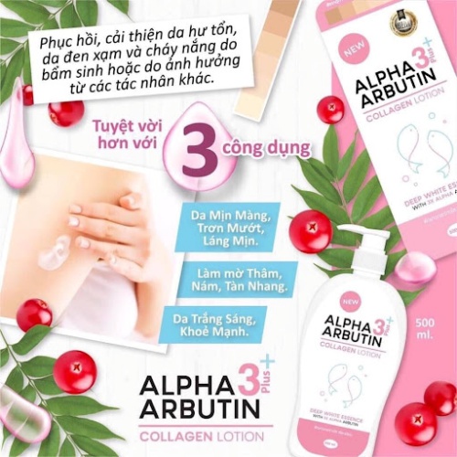 Sữa dưỡng thể trắng da  alpha arbutin 3+ plus collagen lotion Thái Lan 500ml