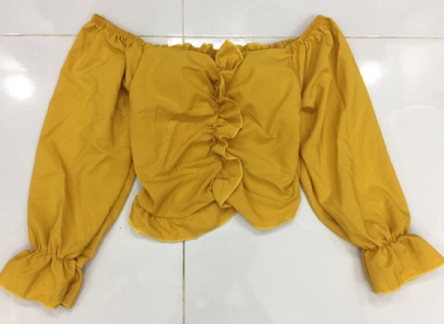 Áo kiểu nhún bèo vạt tà lệch có nhún lưng(hình thật chụp kế)