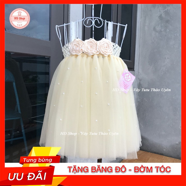 Đầm công chúa cho bé ❤️FREESHIP❤️ Đầm công chúa hoa cuốn kem đính đá cho bé gái 0 đến 6 tuổi