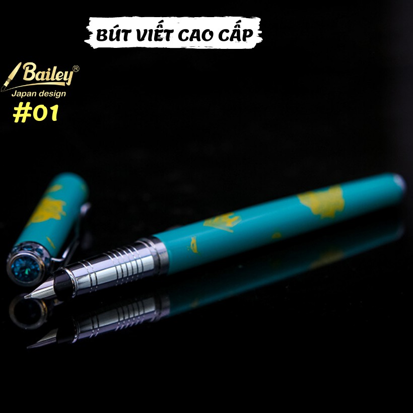Bút máy bơm bóp viết chữ đẹp nét thanh đậm cao cấp Bailey 01 xanh