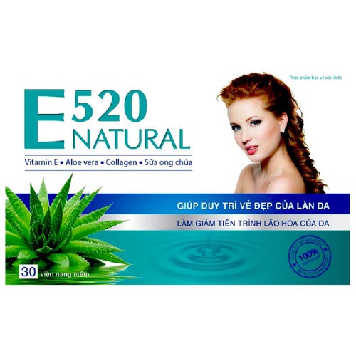 Viên Uống Bổ Sung Vitamin E - Đẹp Da, Mờ Nám, Sáng Da - E520 Natural - Collagen - Sữa Ong Chúa - Lô Hội - Hộp 30 Viên