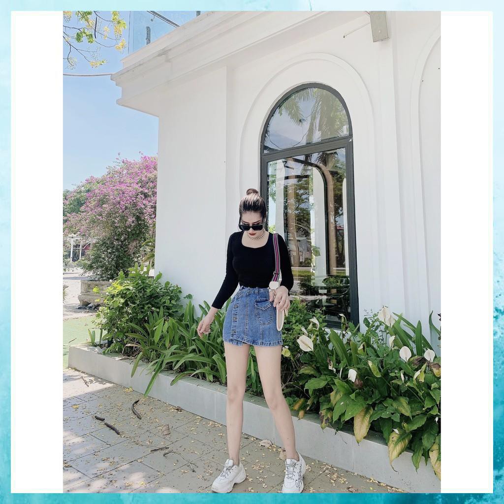 [TH Jeans] Quần shorts jeans nữ, quần giả váy chất liệu co giãn, lưng cao vạt lệch. Mã V1115 | BigBuy360 - bigbuy360.vn