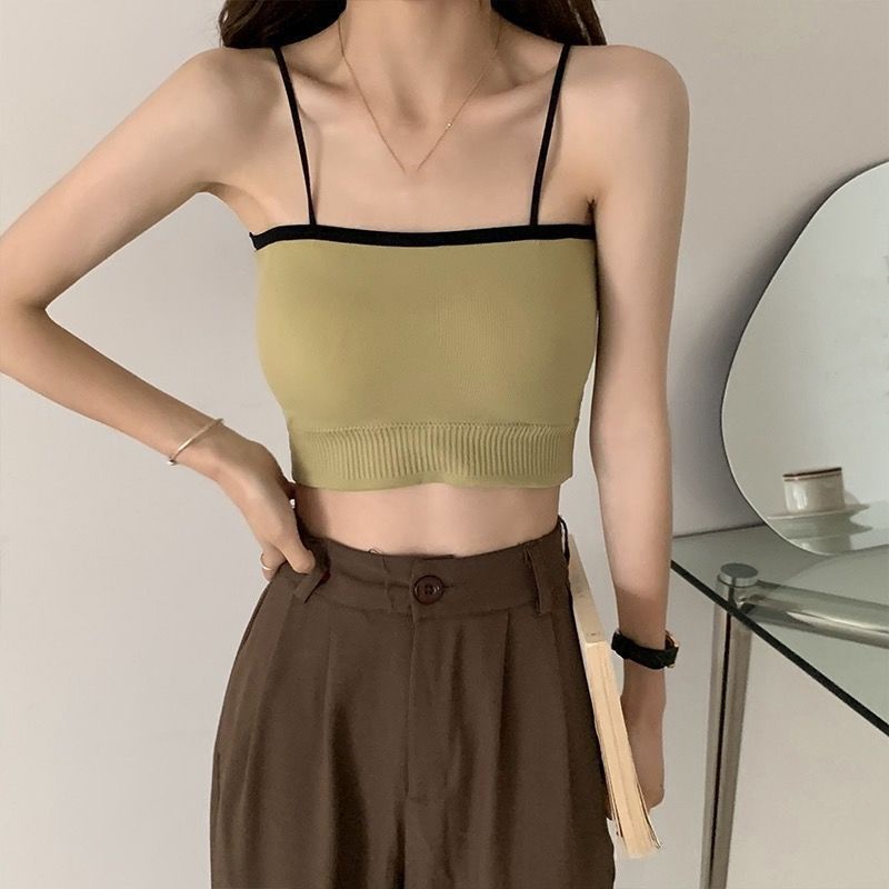 Brroa Áo Croptop Hai Dây Có Mút Đệm Ngực Màu Khối Mỏng Phong Cách Thể Thao Thời Trang Cho Nữ
