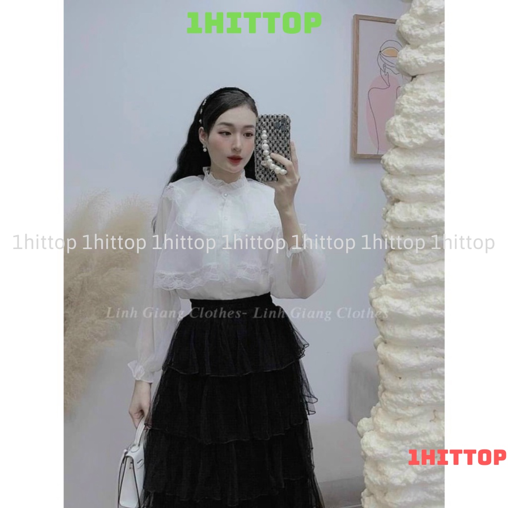 áo sơ mi tơ 2 lớp tay bồng khuy ngọc cổ viền bèo xinh hàng QCCC loại 1 AT0001 kaca 1hittop
