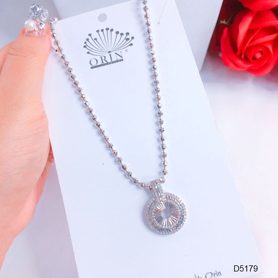 Dây chuyền bạc nữ, dây bi mặt tròn đính đá cao cấp Orin D5179