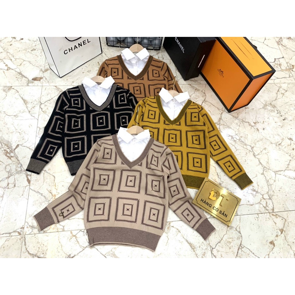 Áo len nữ tay dài, áo len kẻ ô phối cổ sơ mi siêu dễ thương chất len mềm mịn kiểu dáng gọn gàn form dễ mặc dễ phối đồ | BigBuy360 - bigbuy360.vn