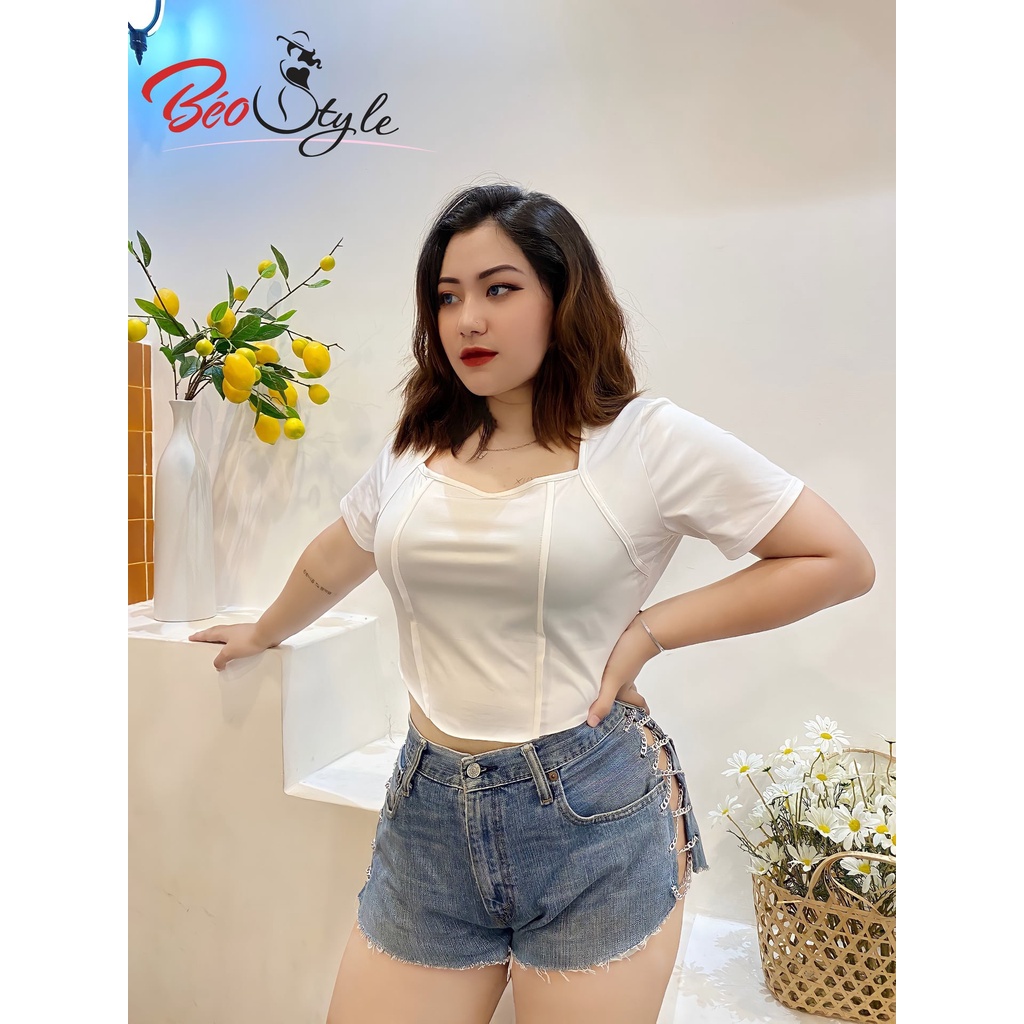 Áo thun croptop Bigsizize thiết kế siêu xinh kiểu Hàn Quốc AKBS028 Dành cho các nàng từ 55-95kg-Mặc đi chơi, dạo phố