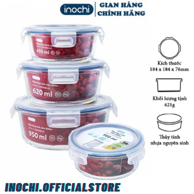 Hộp Đựng Thực Phẩm Tủ Lạnh, Hộp Thủy Tinh Đựng Thực Phẩm Nikko INOCHI Hình Tròn Trữ Đông Đồ Ăn Bảo Quản Thực Phẩm