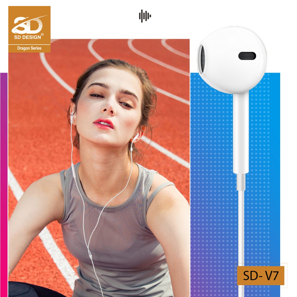 Tai Nghe dây Nhét Tai SD Design V7 tương thích các dòng điện thoại jack 3.5mm, có mic bảo hành Chính Hãng 1 đổi 1