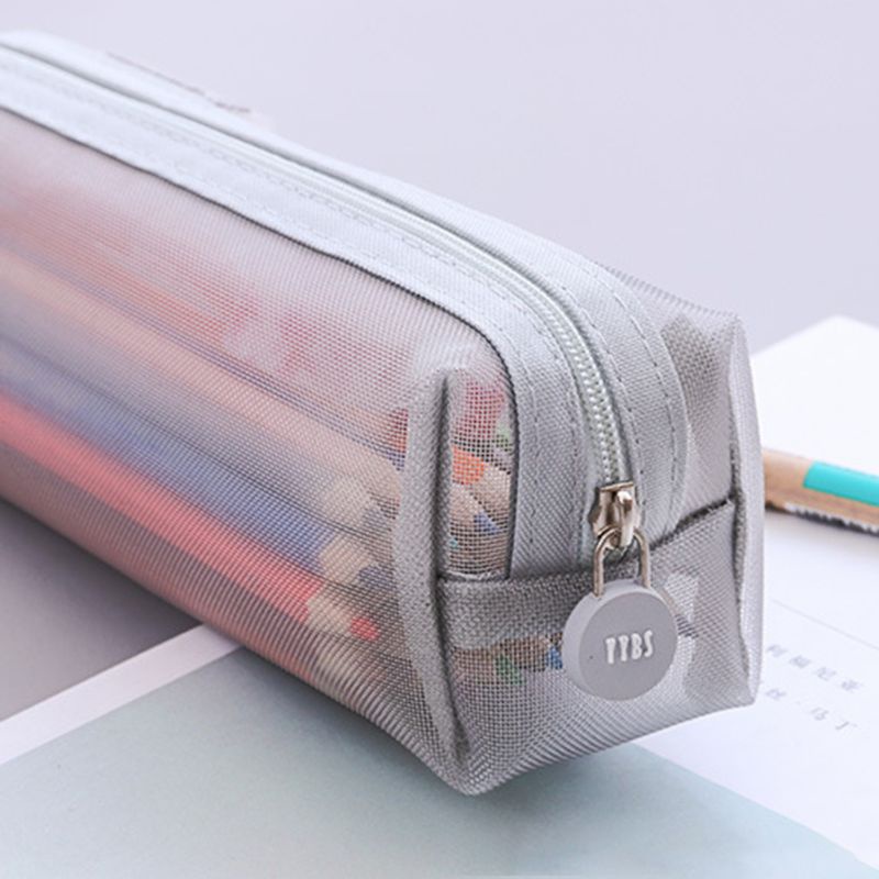 Túi Đựng Bút Dạng Lưới Màu Trơn Trong Suốt Dễ Thương Cho Học Sinh