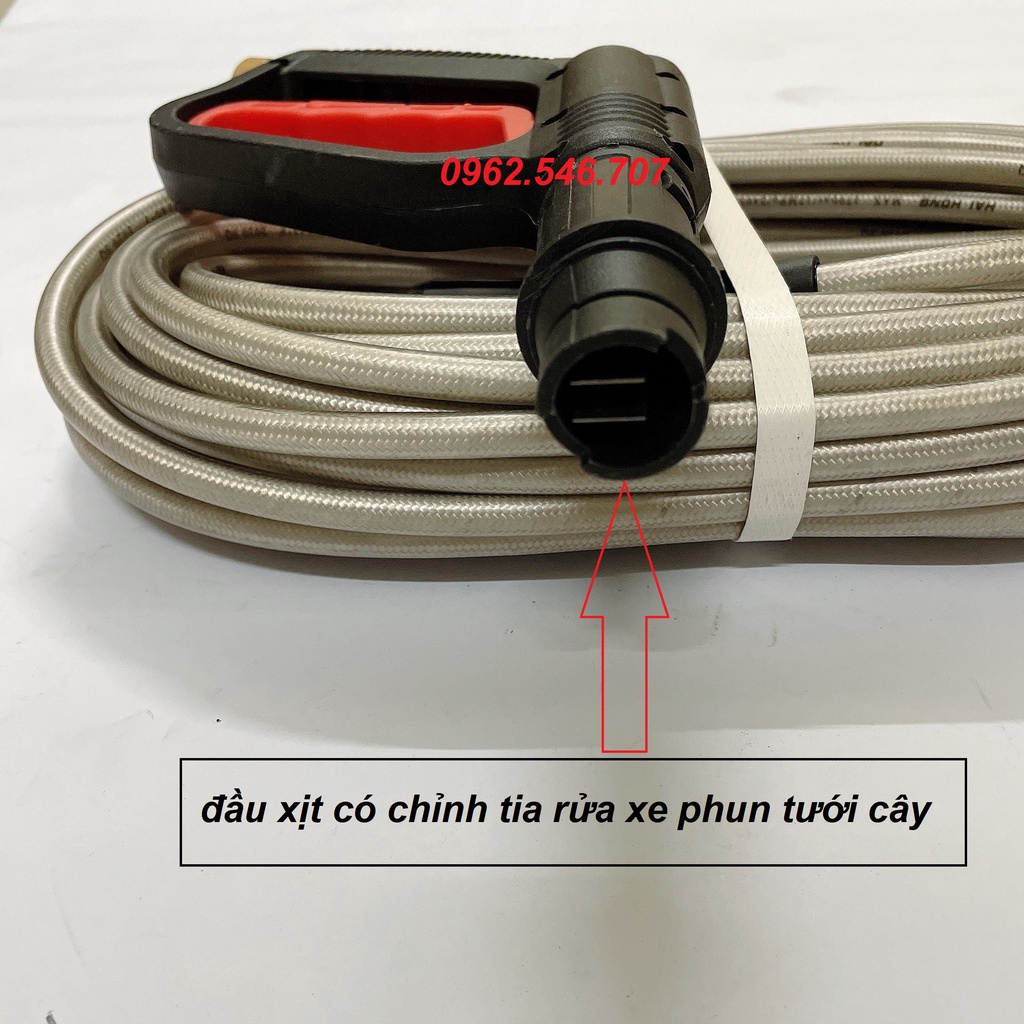 dây rửa xe 10,15,20m và súng rửa xe cò đỏ dài - súng rửa xe áp lực cao ren 22mm