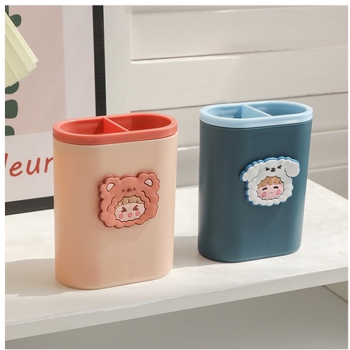 Ống cắm bút  hộp đựng bút 2 ngăn kèm hình dễ thương, ống cắm bút nhựa nhiều màu sắc CICIBOX
