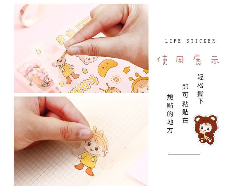 Set 4 tờ miếng dán trang trí sổ tay hình bé gái đáng yêu