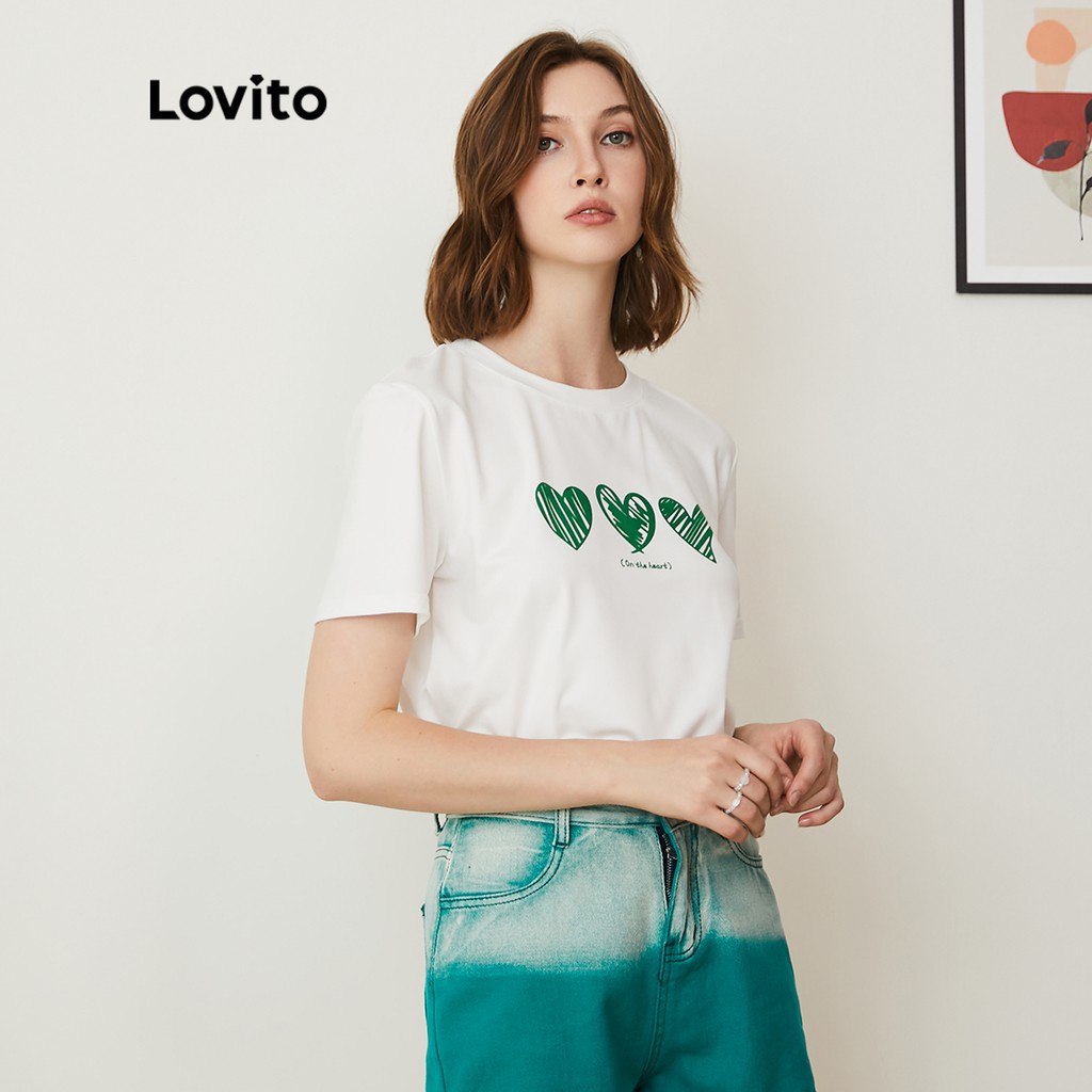 Lovito Áo thun trơn cơ bản thông thường Heartshape L24AD099 (Trắng)