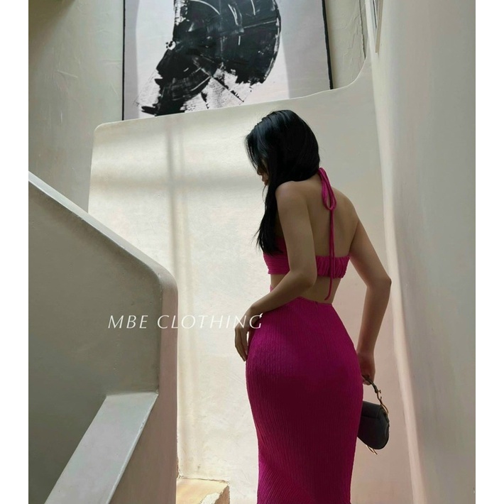 ĐẦM BODY CỔ YẾM SEXY DÁNG DÀI PHỐI KHOEN TO HỞ EO