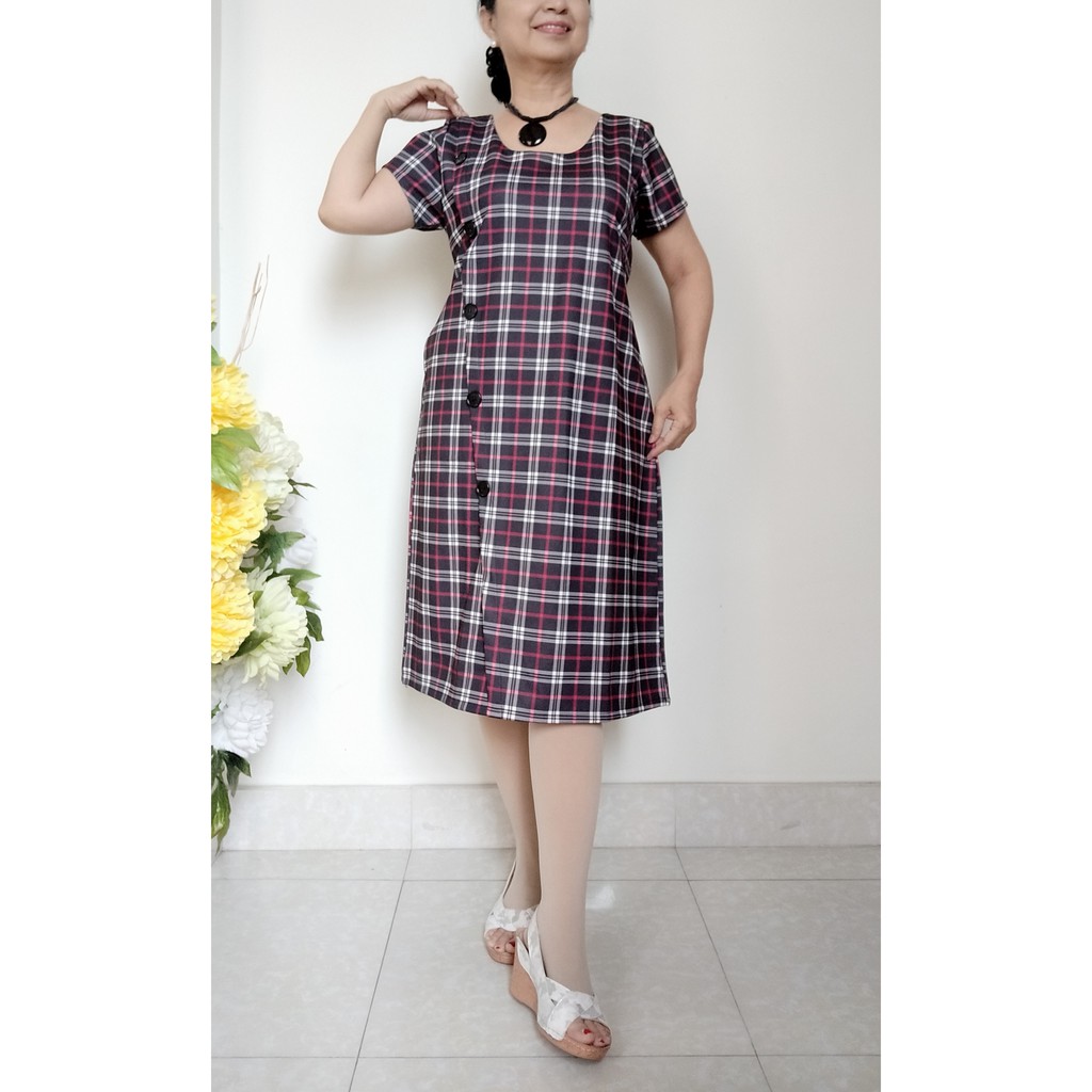 Váy Đầm Trung Niên Size L - Dáng Suông - Vải Cát Hàn Co Giãn - (48KG - 55KG)
