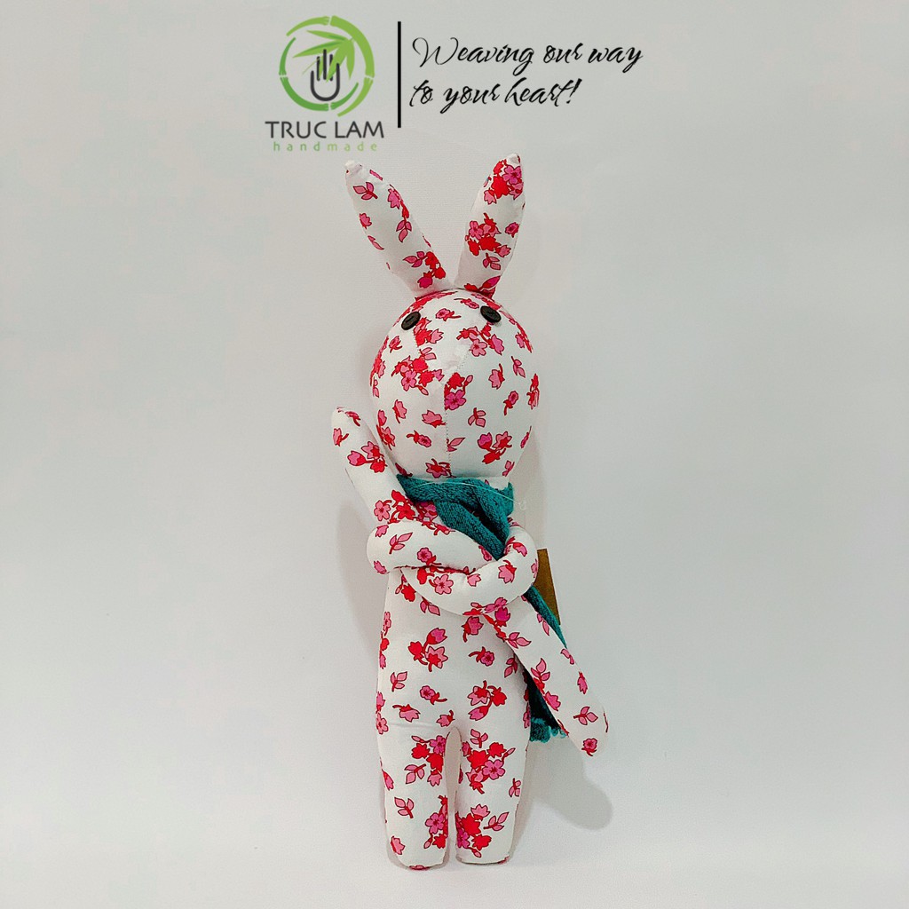 Đồ Chơi Cho Bé Thú Nhồi Bông Hình Con Thỏ Buộc Nơ Vải Hoa Bông Gòn Cao Cấp T1 – Trúc Lâm Handmade
