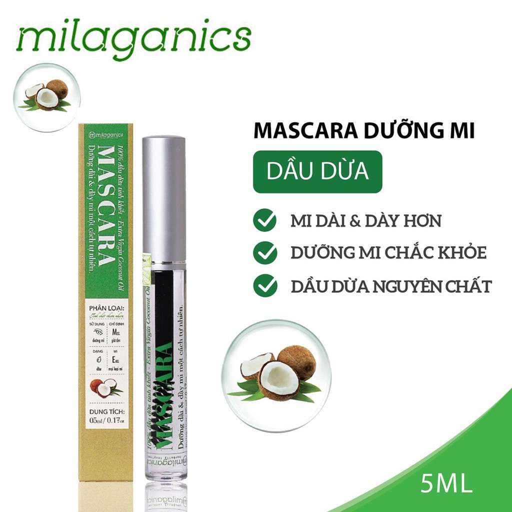 MASCARA DẦU DỪA DƯỠNG DÀI MI MILAGANICS 5ML