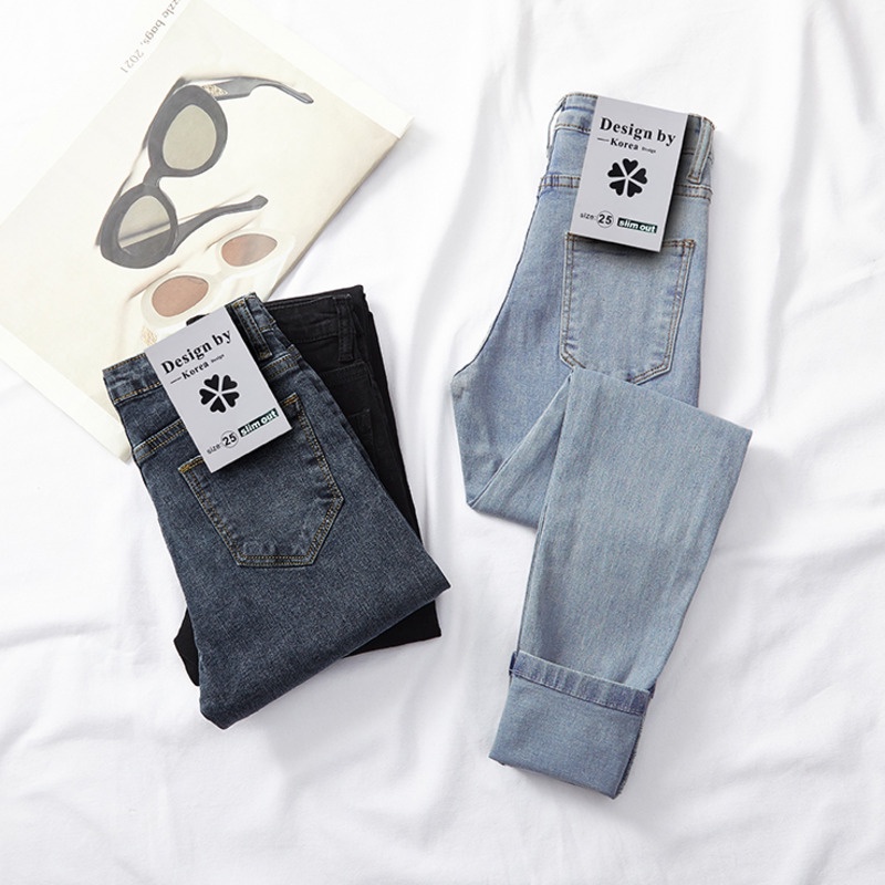 Quần jeans dài lưng cao ôm chân thời trang cho nữ