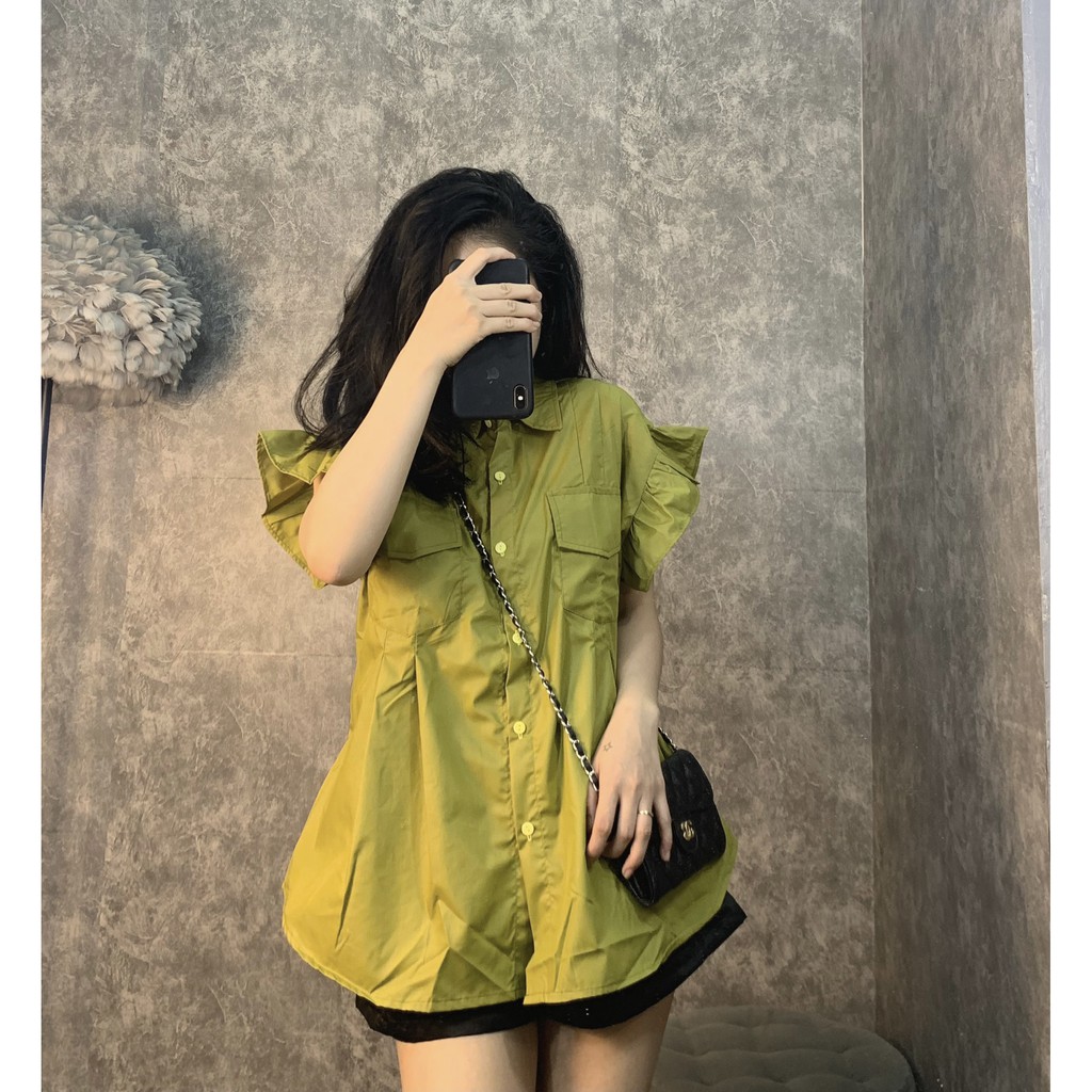 [Ảnh Thật] Áo Sơmi Nữ Dáng BabyDoll Tay Bèo 4 Màu Trắng/Nâu/Xanh Cốm/Tím | BigBuy360 - bigbuy360.vn