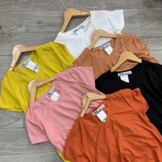 Áo Thun Nữ Ngắn Tay Cổ Tim MILOSA-Áo phông trơn chất cotton giấy cổ tim