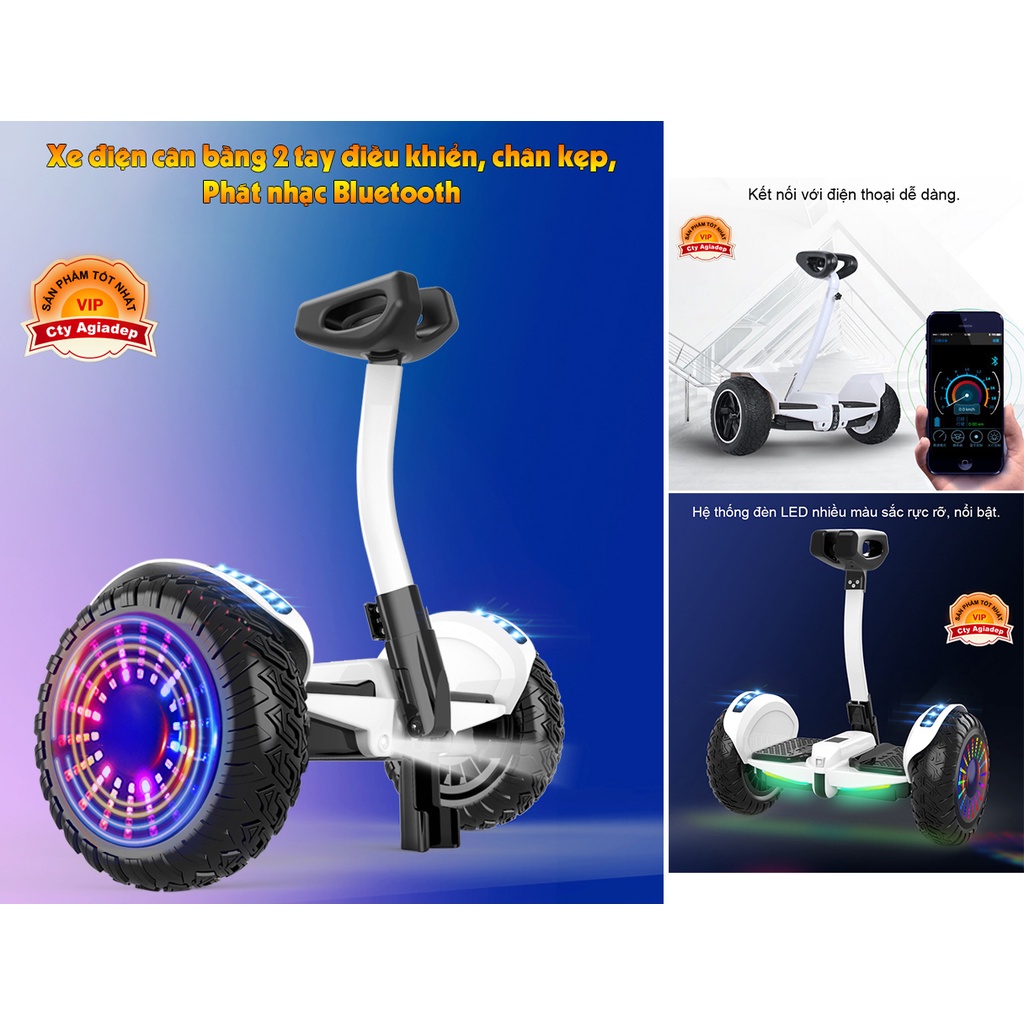 Xe điện cân bằng, 2 tay điều khiển, chân kẹp, phát nhạc Bluetooth - Superich