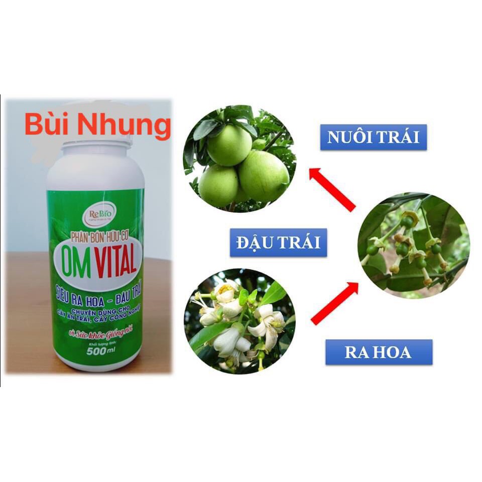 Chế phẩm sinh học OM VITAL(chai 500ml) - Siêu ra hoa Đậu quả - Chuyên dùng cho cây ăn trái, cây trông công nghiệp